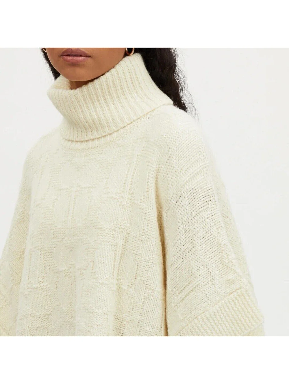 Coach Signature Rare Ivory Wool Blend Poncho Sweater Turtleneck Size XS/S $498